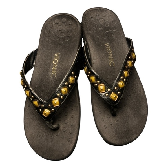 VIONIC Orthaheel Floriana Croco Black Jeweled Beaded Orthotic Flip Flops Size 7 - Picture 12 of 15